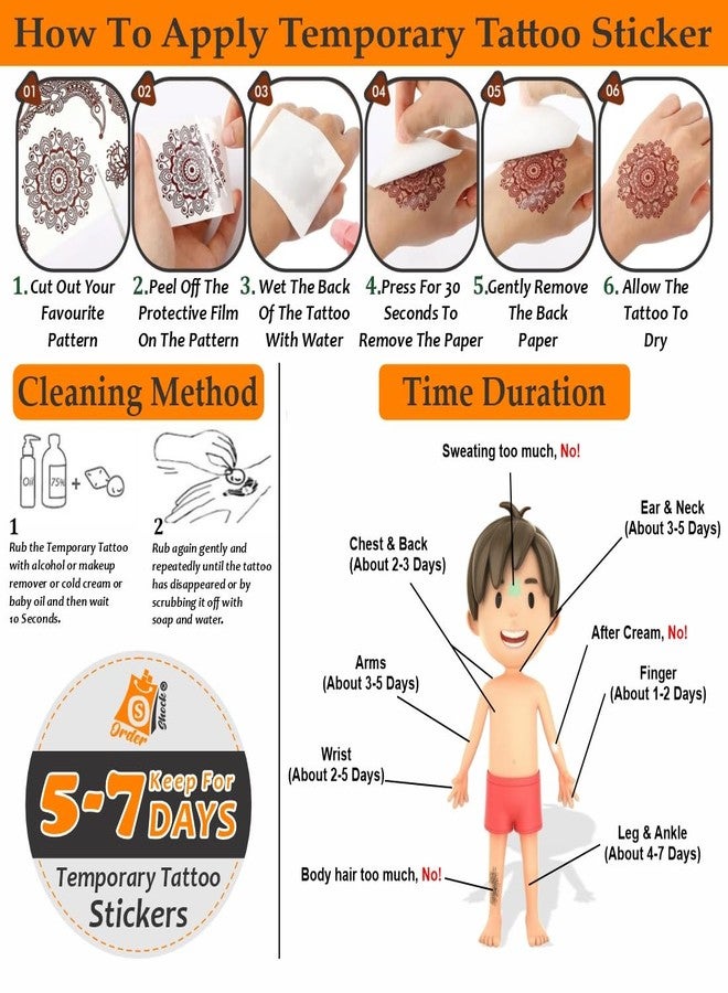 ORDERSHOCK Flower Circle On Palm & Finger Chains Mehndi Design for Full Hand, Time Saving & Easy to Use Golden Mehndi Sticker for Girls & Women - Image 4